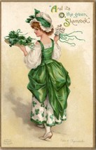 Ellen Clapsaddle St Patrick&#39;s Day Pretty Lady The Green Shamrock Postcard W9 - £31.28 GBP