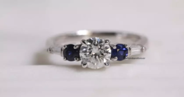 Glittering White &amp; Blue 1.46CT Moissanites In 14K White Gold Antique Royal Ring - $1,162.69