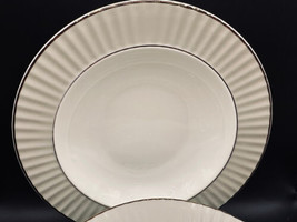 Lenox Salad Bowls Pleated Colors Grey/Taupe White Silver Trim (4) 9-1/8&quot; - £35.58 GBP