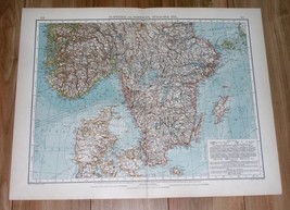 1907 Original Antique Map Of Southern Sweden Norway Denmark Scandinavia Baltic - £22.28 GBP