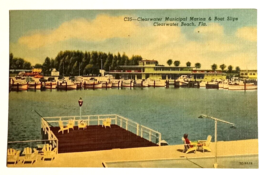 Clearwater Beach Municipal Marina Boat Slips FL Linen Curt Teich Postcar... - $7.99