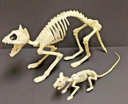 Halloween Cat And Rat Skeletons Decorating Fun Rubber Poseable - £30.05 GBP