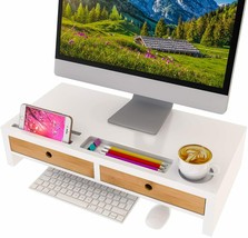 Computer Monitor Stand with Drawers - White Wood Laptop Screen Printer T... - £46.71 GBP