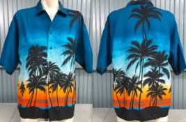 VTG Hawaiian Button Resort Shirt Hutspah Made in USA Palm Tree Tropical Sunset - £11.71 GBP