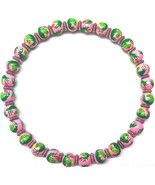 NEW IN POUCH ANGELA MOORE PINK BEADED NECKLACE WITH GREEN FROGS - $49.49