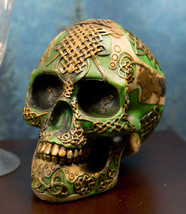 Tooled Celtic Lion Knotwork Shamrock Green Gold Tribal Skull Money Bank Figurine - £24.77 GBP