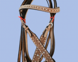 Light Oil Western Headstall Reins Set Bridle Tooled Buckstitch Crystals NEW - £39.10 GBP