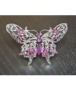 Vintage Unsigned Rhinestone Crystal Purple Silver Tone Butterfly Brooch ... - $44.13 CAD