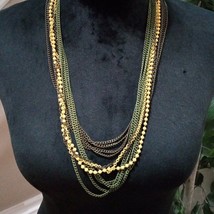 Women&#39;s Vintage Monet Multi Strand Yellow &amp; Gold Chain Necklace With Lob... - £21.65 GBP