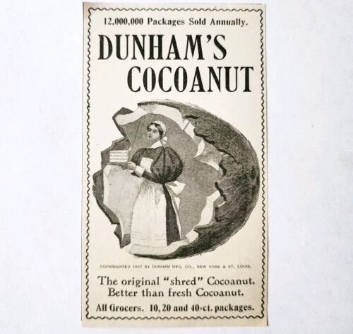 Dunhams Cocoanut Baking Cocoa 1897 Advertisement Victorian Chocolate ADB... - $19.99