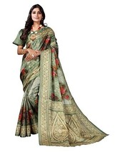 Women&#39;s Printed Art Silk Saree with Unstitched Blouse Piece Sari Ramdan - £14.85 GBP