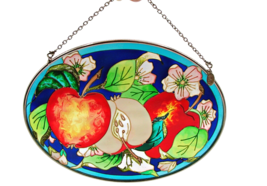 Amia Stain Glass Hanging Suncatcher Apple Floral Fruit Bright Colors Fra... - $19.22