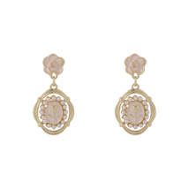 Pearl &amp; White Enamel 18K Gold-Plated Floral Cameo Drop Earrings - £11.00 GBP