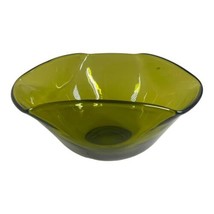 Vintage MCM Avacado Green Glass Folded Sides Serving Chip Bowl 9” Boho Retro - £37.36 GBP