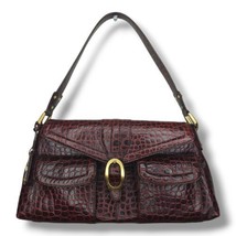 Etienne Aigner Vintage Burgundy Oxblood Leather Handbag Purse Alligator Pattern  - £23.94 GBP