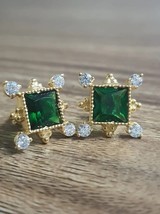 2.00Ct Princess Cut CZ Green Emerald Womens Stud Earrings 14K Yellow Gold Plated - £82.37 GBP