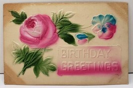 Birthday Greeting Embossed Airbrushed Silk Embellished Beautiful Postcard E6  - £5.54 GBP