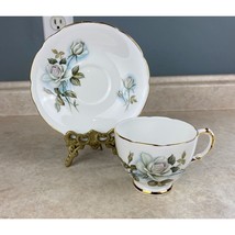 Delphine Bone China England White Stemmed Rose Tea Cup And Saucer Set - £13.22 GBP