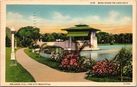 Orlando, FL Florida, Band Stand on Lake Eola, Vintage Linen Postcard a2 - £17.76 GBP