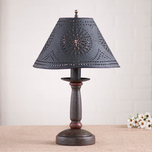 Bedside Table Lamp &amp; Punched Tin Shade - Espresso With Salem Brick Red Finish - £165.82 GBP