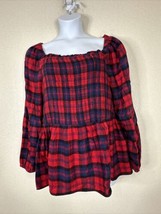 NWT Torrid Womens Plus Size 4 (4X) Blue/Red Plaid Smocked Top Long Sleeve - £20.37 GBP