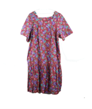 NOS Vtg 70s Womens Large Floral Psychedelic Pleated Muumuu Dress Rockabi... - $43.51