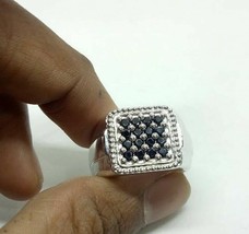 1.50Ct Taglio Rotondo Nero Diamante Uomo Fidanzamento Ring 14K Oro Bianco Finire - £108.77 GBP