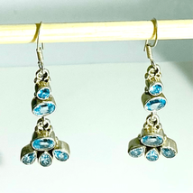 Vintage Aquamarine &amp; Sterling 925 Silver Dangles ATY - £58.72 GBP