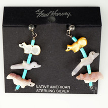 Vintage Fred Harvey Trading Co. Sterling and Stone Fetish Earrings - $38.69