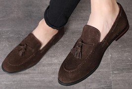 Men Tassel Loafer Apron Toe Suede Leather Handmade Slip On Formal Shoes US7-16 - £119.87 GBP