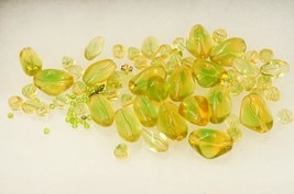 Custom Artisan Jewelry Supply Lot Ovoid Yellow Green Fade Glass Necklace Beads - $20.78