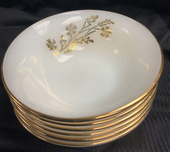 Vintage Federal Glass Milk Glass Meadow Gold Pattern 4 3/4” Dessert Bowls -Set/6 - £7.80 GBP