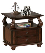 26 Inch Brown Solid Wood Square End Table With Two Drawers And Shelf - €459,37 EUR