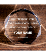 Proverbs 27:17 Iron Sharpens Iron Octagonal Crystal Puck Personalized Ch... - £50.80 GBP
