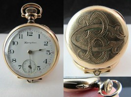 Hampden Pocket Watch &amp; Dueber 14k Gold Filled Case 3/0s 15j Ladies Pendant - £101.50 GBP