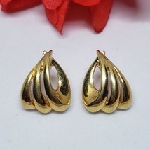 Signed Monet Open Work Gold Tone Pierced Earrings - £11.93 GBP
