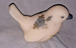 VTG Fenton Hand Painted Satin Custard Glass Bird Figurine Signed T Watson - $84.14