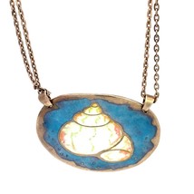Vtg Signed Sterling Silver Carved Shell Inlay Blue Enamel Pendant Necklace sz 22 - £138.91 GBP