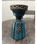 Vtg Haeger Pottery Turquoise Blue Gold Column Pedestal Pillar Candle Hol... - $33.83 CAD