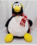 Penguin Black White Plush Stuffed Animal 17&quot; Gund Plaid Winter Scarf Toy - £21.07 GBP