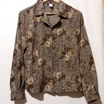 VTG Notations Brown Floral Button Down Top Size 8 - $14.84