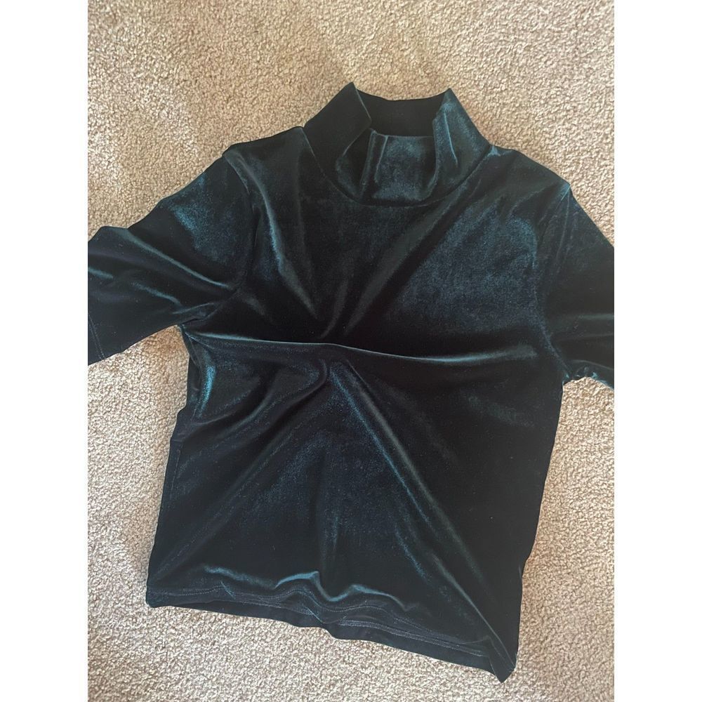 ZARA Green Velvet Velour High Neck Top Size Small Sz S - $9.09