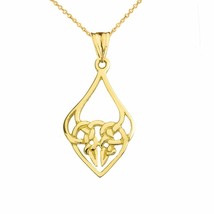 14k Solid Yellow Gold Designer Celtic Knot Statement Pendant Necklace - £86.23 GBP+