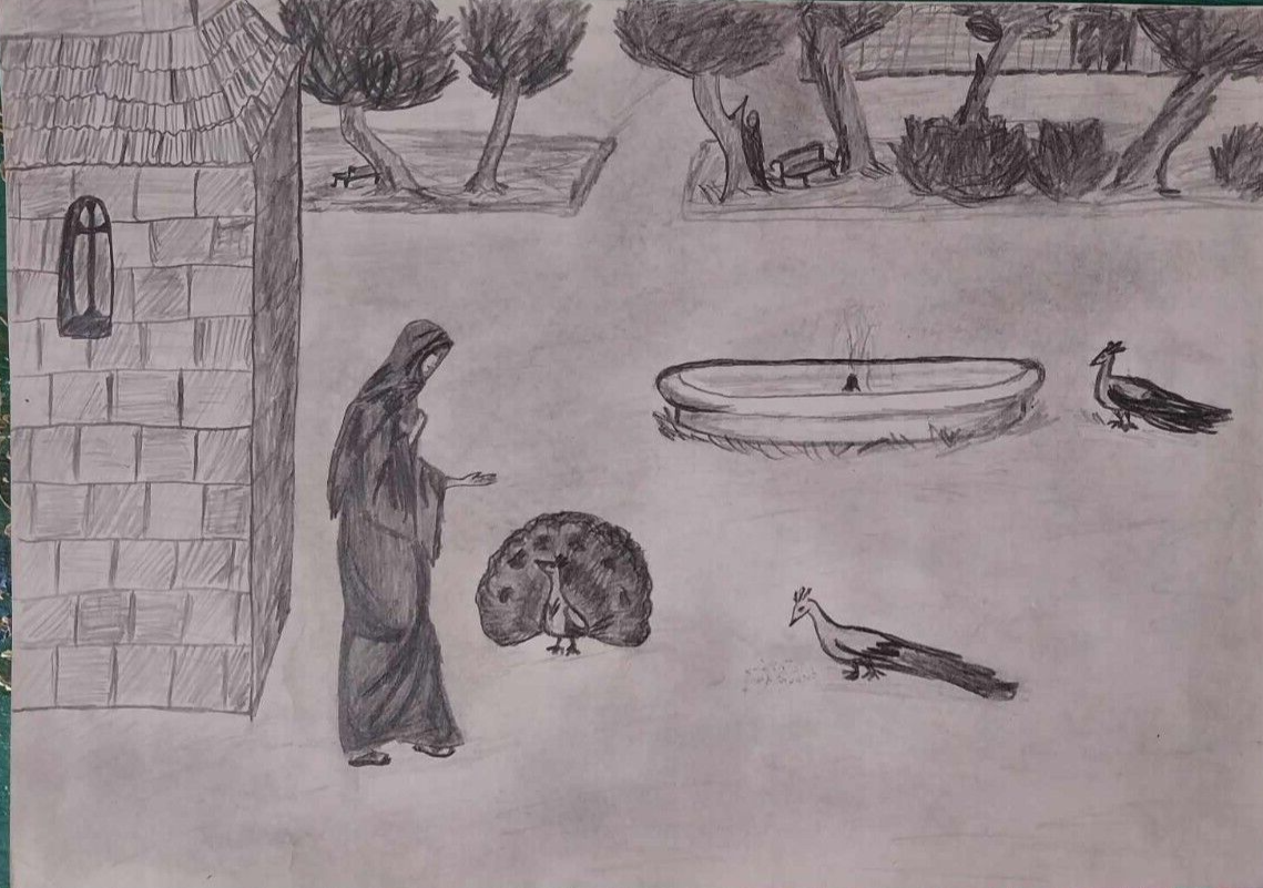 Vintage Original Signed Graphic Drawing. &quot;At Monastery&quot; 1970s - $12.77