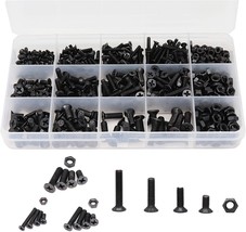 Cseao 570 Pcs. Flat Phillips Countersunk Head M3 M4 M5 Black Screws Hex Nuts - £31.12 GBP