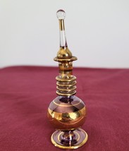 Vintage Empty Gold and Purple Perfume Bottle and Dauber/Stopper 4&quot; Tall - £15.52 GBP