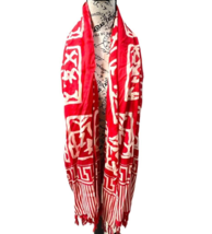 Vintage Polka Dot Abstract Boho Chic Shawl Wrap Red White Long Scarf 65”... - $19.62