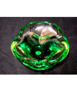 Vintage BOHEMIA Czech Made EMERALD CITRINE Cut To Clear Ashtray Art Glas... - $51.12 CAD