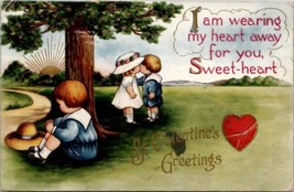Valentine Wearing My Heart Away Two Boys One Girl 1914 Postcard V3 - £3.94 GBP