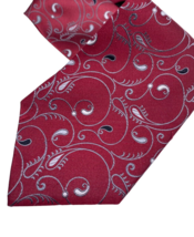 Alfani Tie 100% Silk Burgundy Red Silver Gray Black Scroll Fancy Party O... - £14.28 GBP